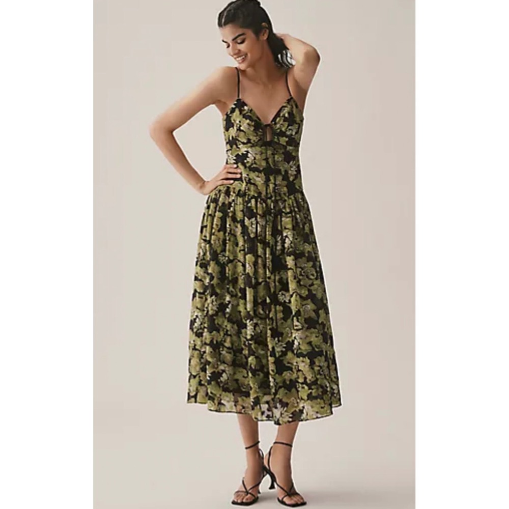 Endless Rose Fairy Grunge Basque Waist Floral Jacquard Midi Dress Small Formal